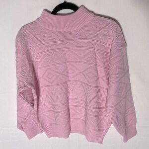 Vintage Lady FootLocker Pink Textured Knit Mock Neck Sweater M